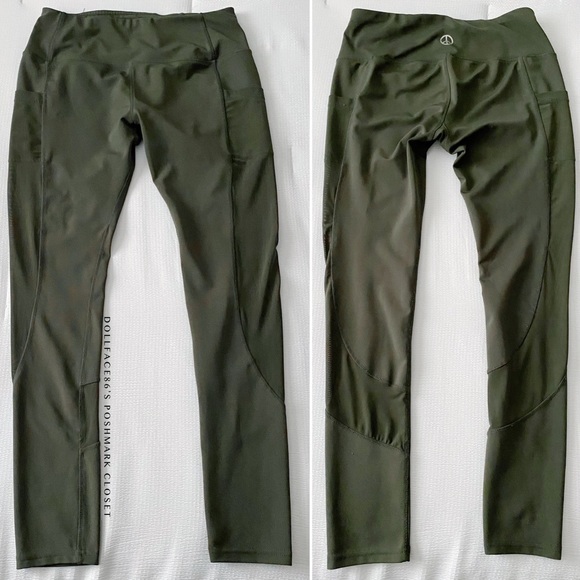 Green Fitness Leggings W/Mesh Insets - Picture 1 of 9